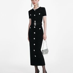 Self-Portrait Black Chenille Knit Midi Dress